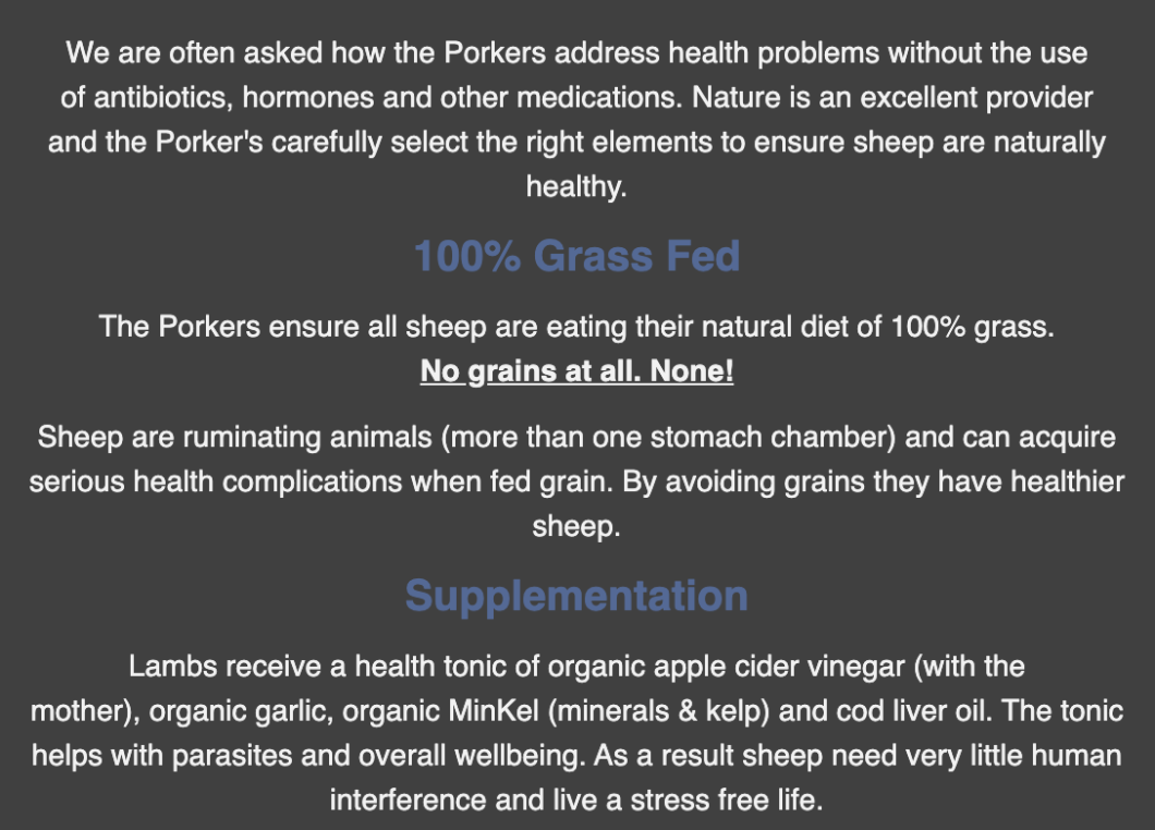 hand sourced sheep are grain free